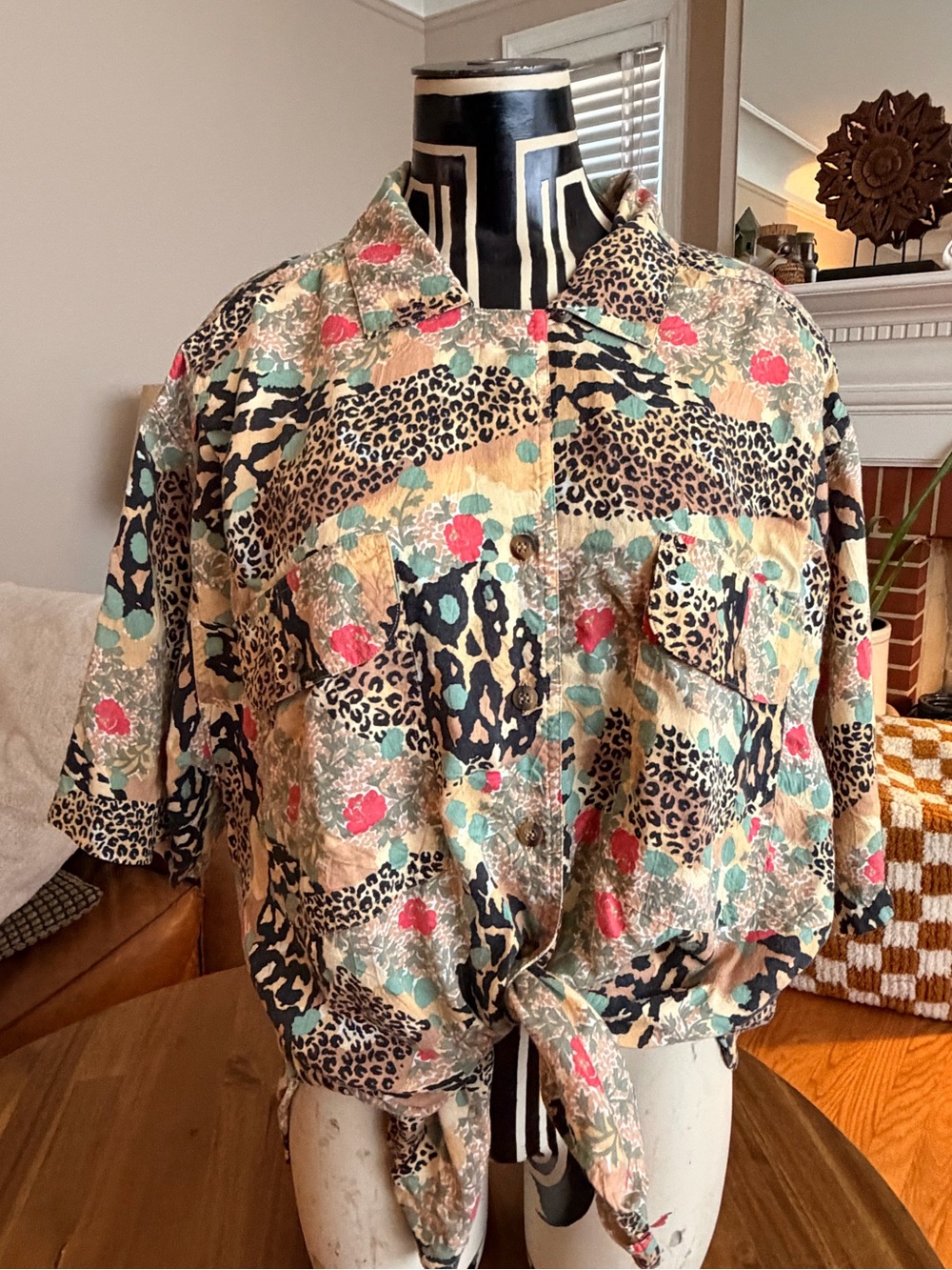 Vintage Animal Pattern Mixed-Print Maximalist Button Up Shirt